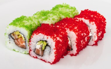 tobiko baharatlı maki sushi - sıcak rulo tobiko çeşitli tip (