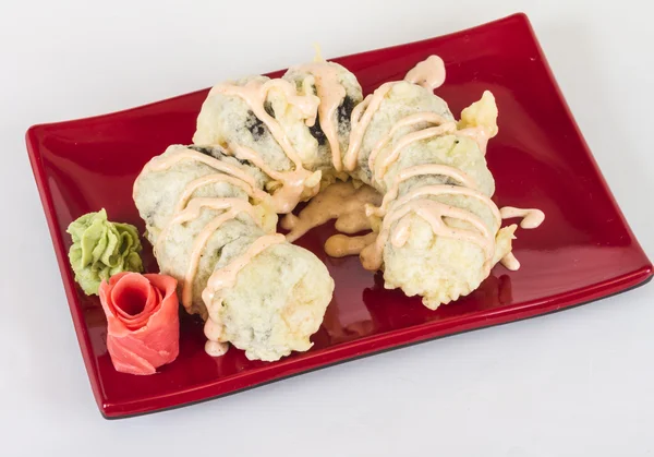 Cocina Japonesa-Tempura Maki Sushi (Rollo Frito Profundo hecho de sa —  Fotos de Stock