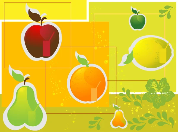 Ensemble d'icônes de fruits. sur fond coloré — Image vectorielle