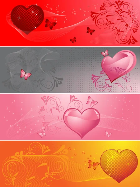 Día de San Valentín, cuatro pancartas — Archivo Imágenes Vectoriales