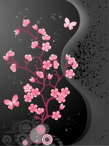 Cerisier en fleurs, fond noir — Image vectorielle