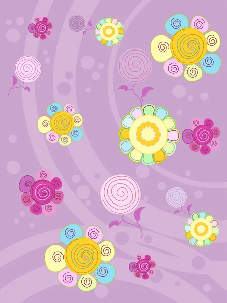 Mehrfarbige Blumen auf fliederfarbenem Hintergrund — Stockvektor