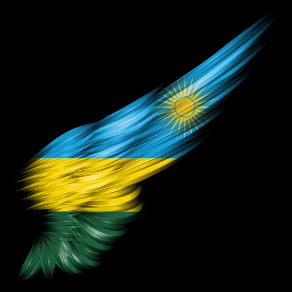 Bandeira de Ruanda na asa abstrata com fundo preto — Fotografia de Stock