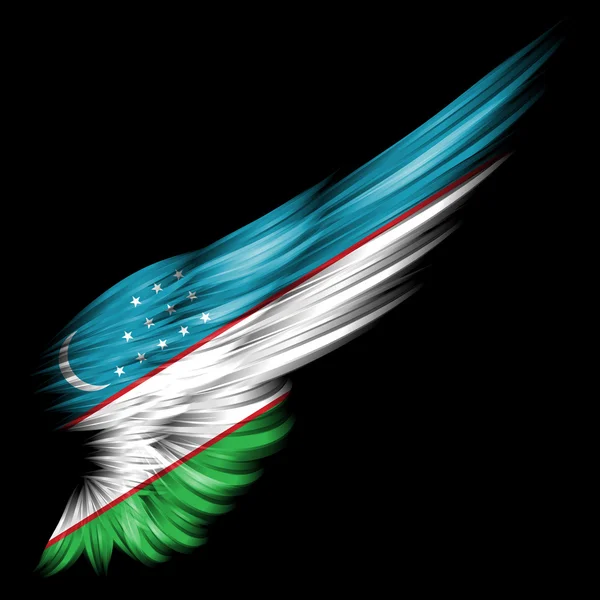 Flag of Uzbekistan on Abstract wing with black background — Stock Photo, Image
