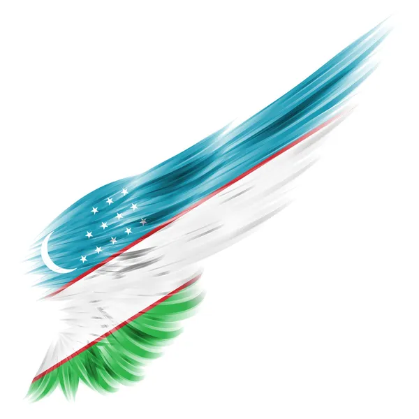 Vlajka Uzbekistánu na abstraktní křídlo s bílým pozadím — Stock fotografie
