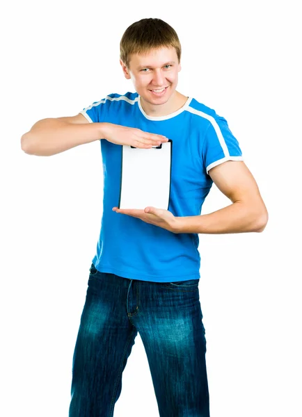 Young men show blank — Stock Photo, Image