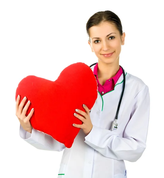 Doctor taking care of red heart symbo — Stock Photo, Image