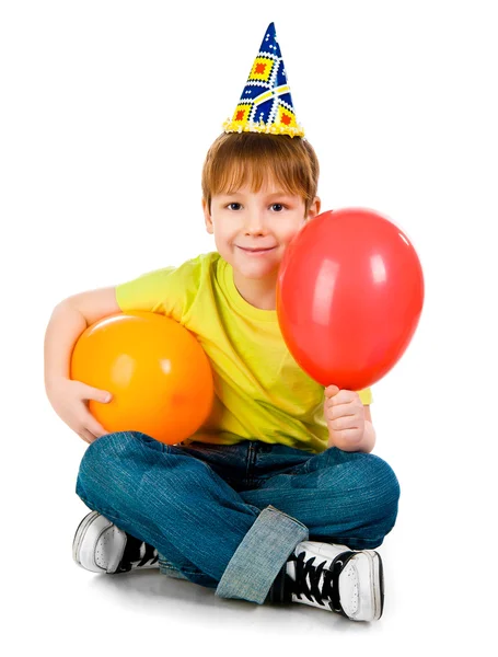 Boy v narozeniny čepice — Stock fotografie