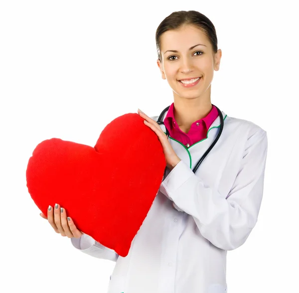 Kırmızı kalp işaret dikkat çekici doktor — Stok fotoğraf