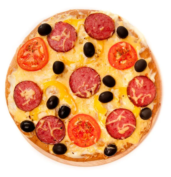Pizza über Weiß — Stockfoto