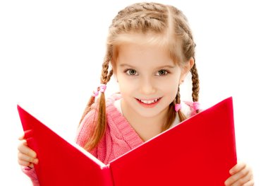 Little girl reading a book clipart