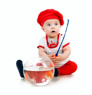 Cute little baby fishing clipart