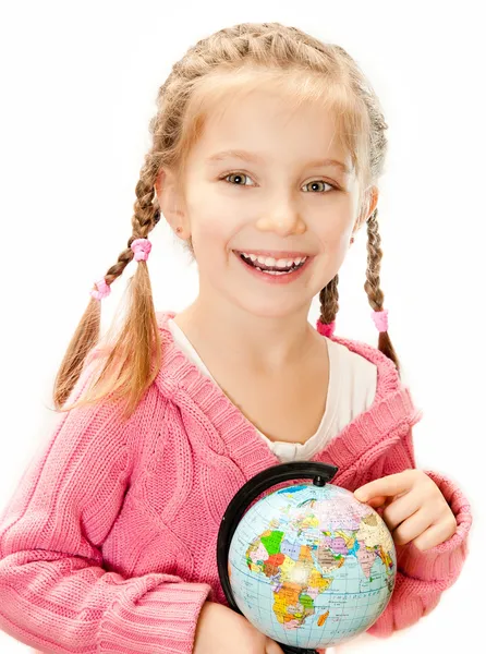 Girl with a globe of the world — Stock Photo, Image