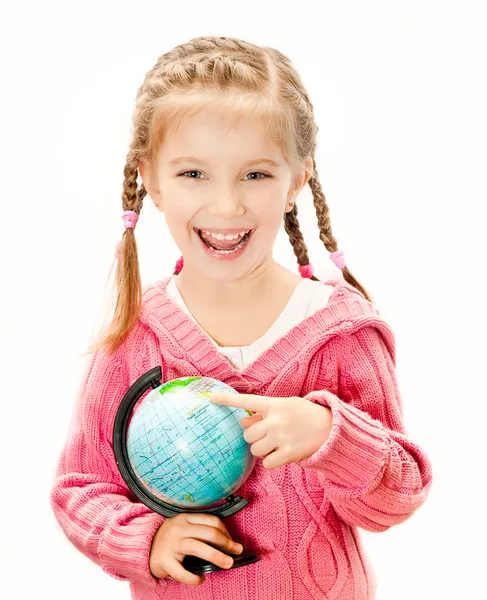 Ragazza con un globo del mondo — Foto Stock