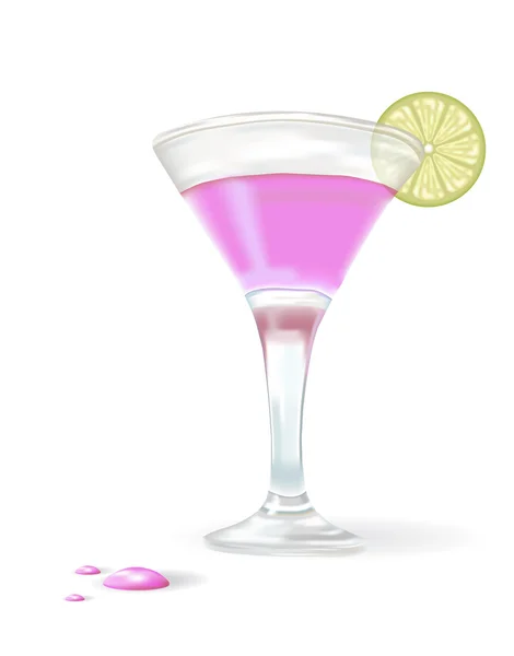 Cóctel rosa con rodaja de limón — Archivo Imágenes Vectoriales