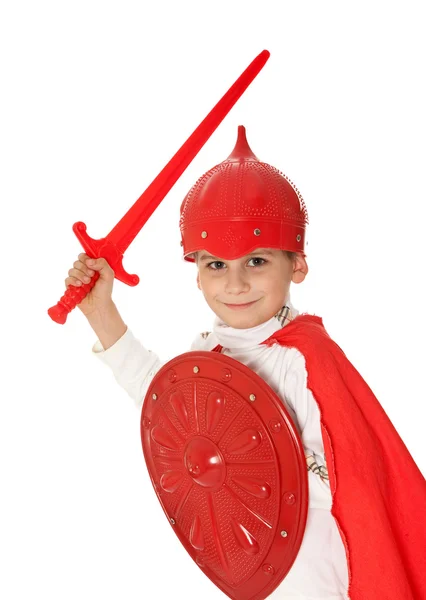Şövalye gibi giyinmiş genç çocuk — Stok fotoğraf