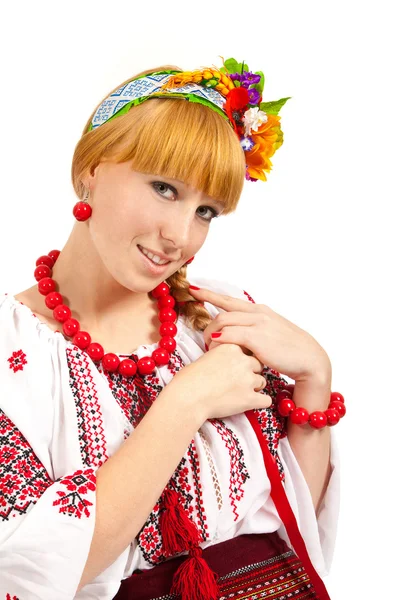 Attractive woman wears Ukrainian national dress — Stock Photo, Image