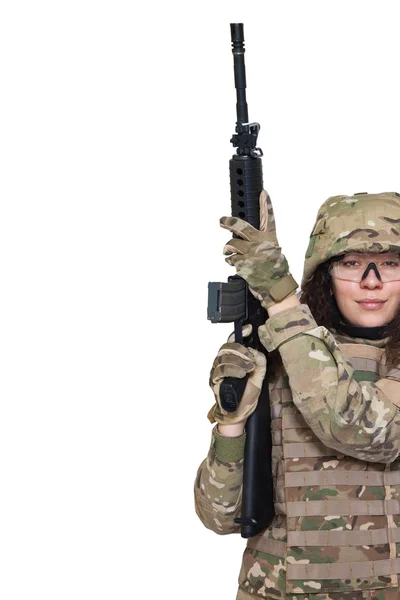 Linda menina do exército com rifle — Fotografia de Stock