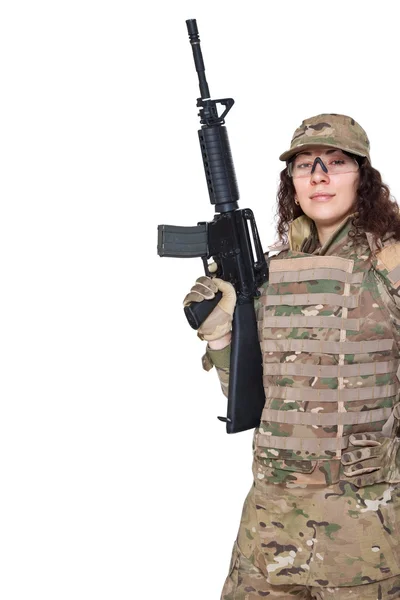 Mooie leger meisje met geweer — Stockfoto