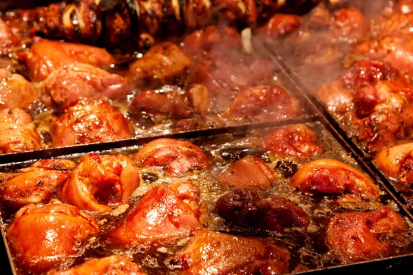 stock image Steak and other meat on barbeque. Background