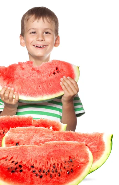 Jongen met een watermeloen — Stockfoto