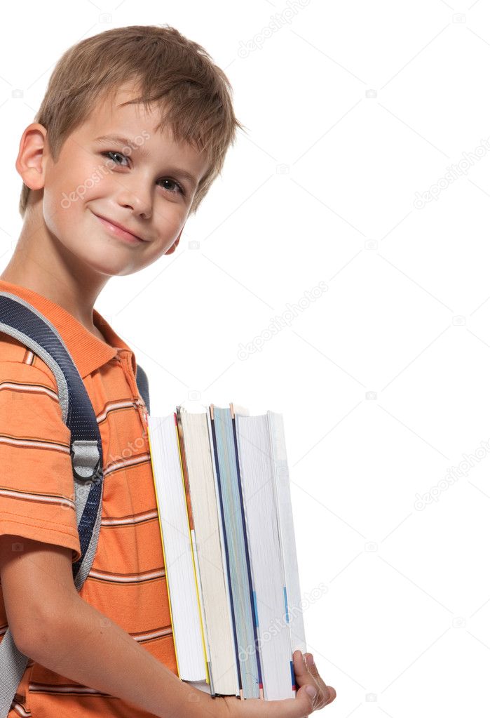 Boy holding books