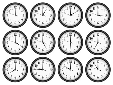 Wall clocks set on white background. clipart