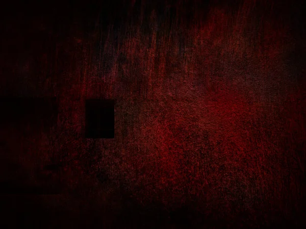 Červená ponuré zdi s oknem, hlídané. — Stock fotografie