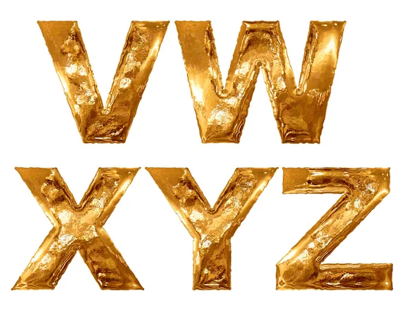 Huruf-huruf metalik emas diisolasi pada latar belakang putih . — Stok Foto