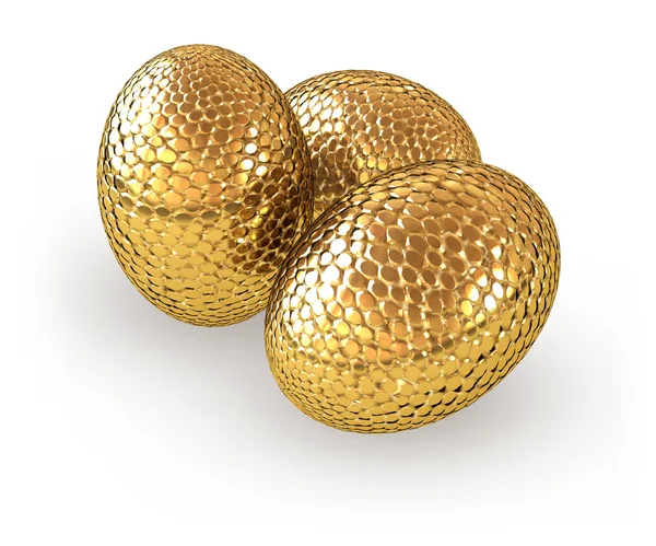 Золотые яйца изолированы на белом фоне . — стоковое фото