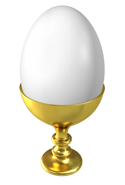 Boiled egg in golden cup on white background. — Stock Photo, Image