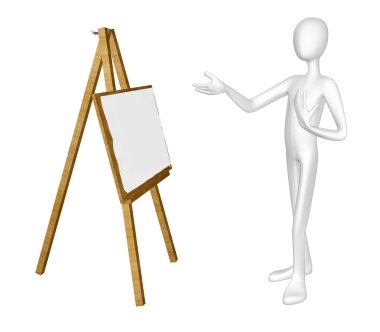 Man with easel isolated on white background. clipart