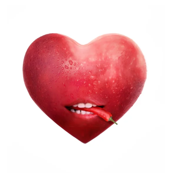 Jablko srdce s chilli papričkou — Stock fotografie