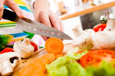 Woman's hands cutting vegetables clipart