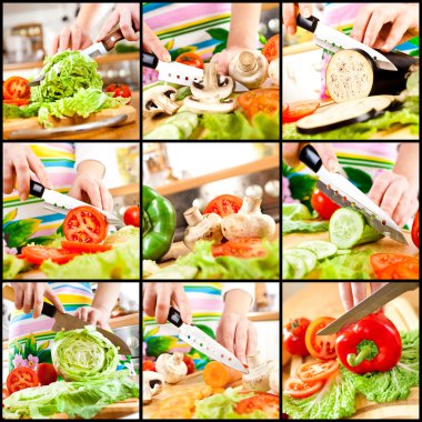 Woman's hands cutting vegetables clipart