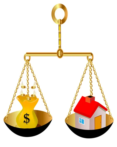 A ház súlya és bag dollár — Stock Vector