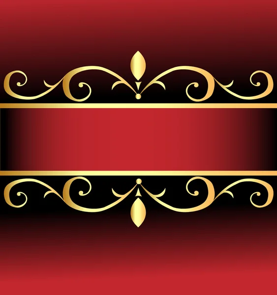 Röd bakgrund med en guld utsirade prydnader — Stock vektor