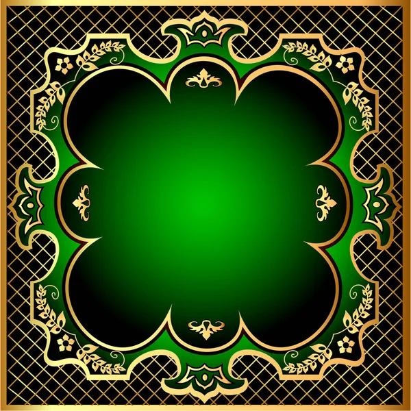 Зеленый фон рамка с золотом (EN) узор м сетка — стоковый вектор