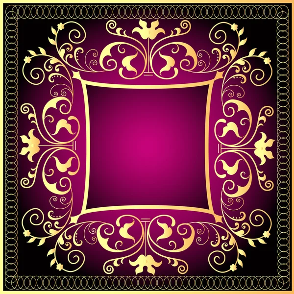 Violet bakgrund ram med gold(en) mönster — Stock vektor