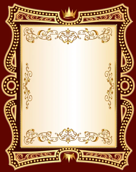 Gold(en) パターンと茶色の背景フレーム — ストックベクタ