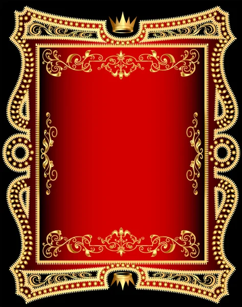 Marco de fondo rojo con patrón de oro (es) — Vector de stock