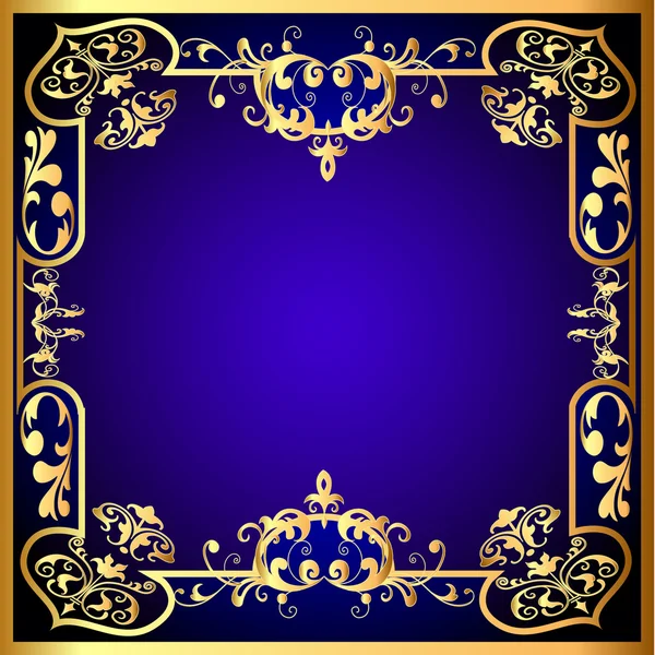 Blue frame with vegetable gold(en) pattern — Stock Vector