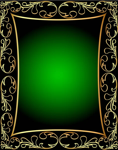 Zöld keret, növényi gold(en) mintával — Stock Vector