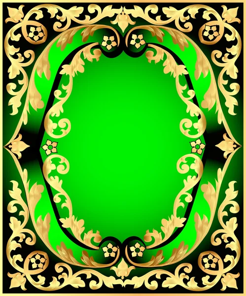 Fondo verde con cornice con motivo in oro vegetale (en) — Vettoriale Stock