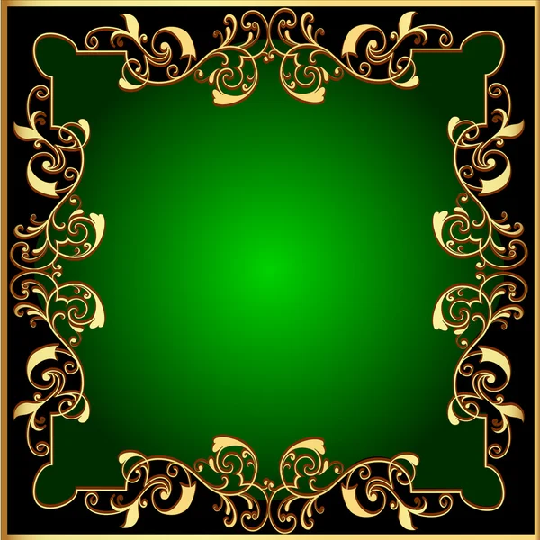 Zwarte achtergrond met groene frame met gold(en) patroon — Stockvector