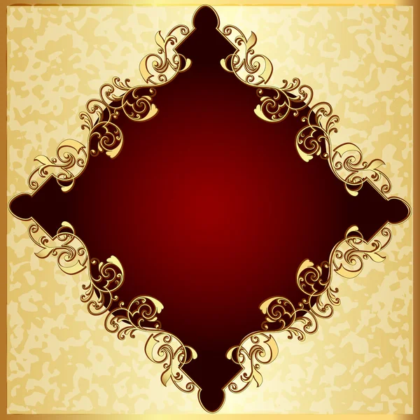 Плямистий фон з червоною рамкою з золотим візерунком — стоковий вектор