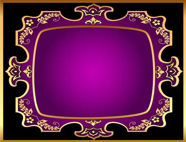 Black background with violet frame with gold(en) pattern — Stock Vector