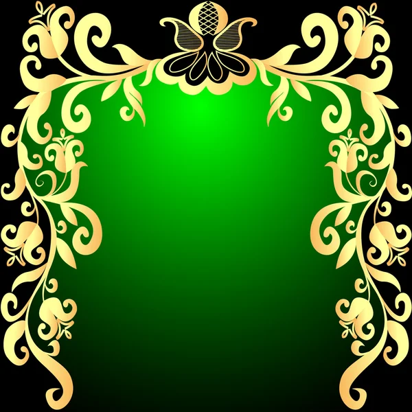 Marco de fondo verde con patrón de oro vegetal (es) — Archivo Imágenes Vectoriales