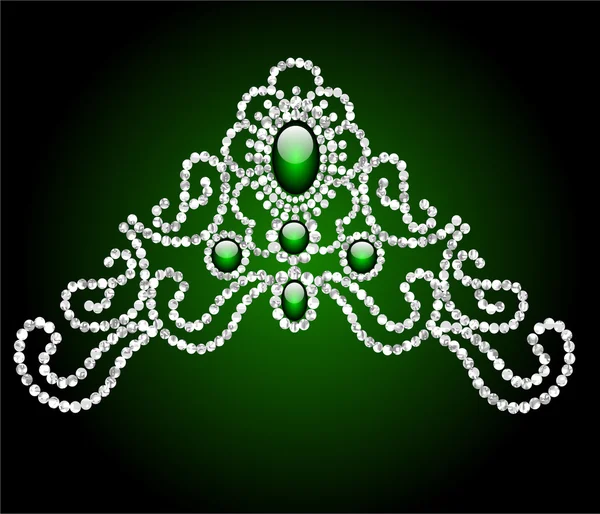 Diadème de mariage féminin avec pierre verte — Image vectorielle