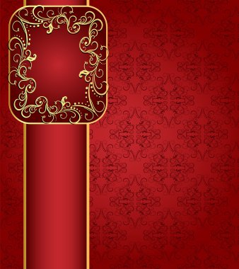 Seamless red background with band and frame with gold(en) patte clipart